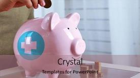  Presentation with piggy bank - Presentation design enhanced with figures coins balancing - man put coin background and a  colored foreground