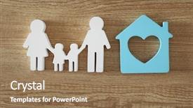  Presentation with family - Cool new PPT theme with figures group - family figure with a house backdrop and a coral colored foreground
