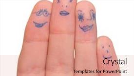  Presentation with fade blue painted red white - Amazing slide set having figures holding hands - faces painted on fingers isolated backdrop and a  colored foreground