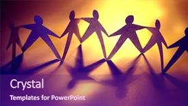  Presentation with cutout paper people standing around globe holding hands - Cool new theme with figures holding hands - paper-chain people backdrop and a  colored foreground