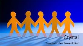  Presentation with paper - Presentation having figures holding hands - paper people in teamworking concept background and a light blue colored foreground