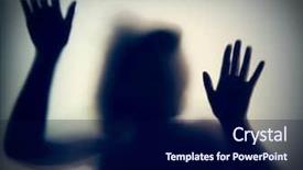  Presentation with glass - PPT theme enhanced with figures holding hands - shadowy figure behind glass background and a navy blue colored foreground