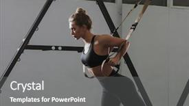  Presentation with sporty - Beautiful presentation theme featuring sporty woman doing trx exercises backdrop and a gray colored foreground