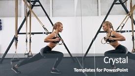  Presentation with sporty - Presentation having sporty woman doing trx exercises background and a dark gray colored foreground