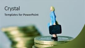  Presentation with euro - Audience pleasing PPT theme consisting of figurine - closeup of a miniature woman backdrop and a light blue colored foreground
