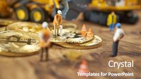  Presentation with gold people planning - Presentation featuring figurine - miniature figure people working background and a coral colored foreground