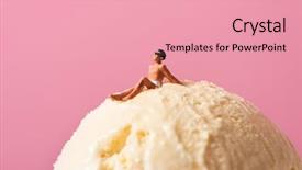  Presentation with pink 80sdisco ball - Audience pleasing PPT theme consisting of figurine - miniature man wearing swimsuit relaxing backdrop and a coral colored foreground