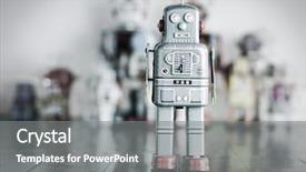  Presentation with alone - PPT layouts with figurine - stand alone robot on wooden background and a gray colored foreground