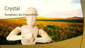  Presentation with wooden - PPT theme consisting of figurine kneeling with both hands background and a cream colored foreground