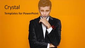  Presentation with zombie - Presentation theme featuring fiiances - photo of scary zombie fiance background and a gold colored foreground