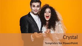  Presentation with bride - PPT theme featuring fiiances - surprised happy dead bride background and a gold colored foreground