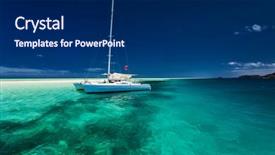 Presentation with tropical - Amazing slide set having fiji islands - white catamaran in shallow tropical backdrop and a navy blue colored foreground