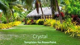  Presentation with palm beach - Audience pleasing PPT theme consisting of fijian-bure-along-a-lush backdrop and a tawny brown colored foreground