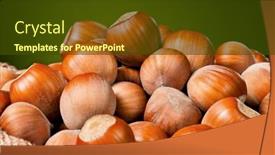  Presentation with dark green - Presentation theme consisting of filberts in burlap sack on dark green background background and a tawny brown colored foreground