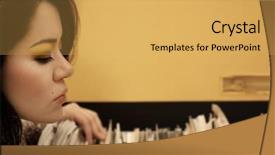  Presentation with secretary - Amazing theme having file cabinet - young secretary looking through papers backdrop and a yellow colored foreground