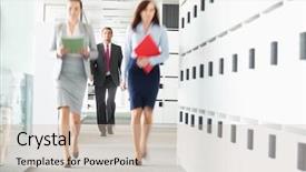  Presentation with walking - Beautiful theme featuring file folder - blurred view of businesswomen walking backdrop and a soft green colored foreground