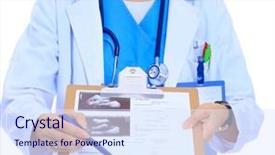 Presentation with file folder - PPT layouts featuring file folder - female doctor with clipboard background and a sky blue colored foreground