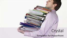  Presentation with file folder - Audience pleasing PPT theme consisting of file folder - male office worker carrying heavy backdrop and a lemonade colored foreground