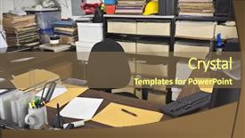  Presentation with messy - Slide set having file folder - messy busy desk background and a violet colored foreground