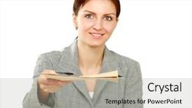  Presentation with woman business - PPT layouts consisting of abstract hand painted blue and red acrylic art background background and a coral colored foreground