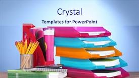  Presentation with bright - Slide set featuring file management - bright paper trays and stationery background and a  colored foreground