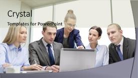  Presentation with team discussion - Colorful slide deck enhanced with file management - business technology and office concept backdrop and a mint green colored foreground