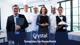  Presentation with restaurant - Audience pleasing theme consisting of file management - portrait of happy restaurant team backdrop and a navy blue colored foreground