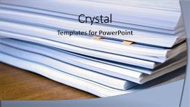  Presentation with piles - Colorful slide deck enhanced with file stack - piles of documents lying backdrop and a light blue colored foreground