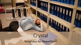  Presentation with storage file - Slides having file storage room at workplace background and a coral colored foreground