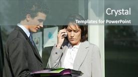  Presentation with building - PPT theme featuring file works - businesscouple stood outside building background and a gray colored foreground