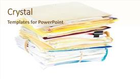  Presentation with work life balance scales business - Beautiful PPT theme featuring files stacked high in folder backdrop and a cream colored foreground