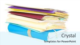  Presentation with files - Amazing presentation design having files stacked high in folder backdrop and a arctic colored foreground