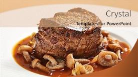  Presentation with main course - Presentation theme featuring filet-mignon-served-with-mushrooms background and a coral colored foreground