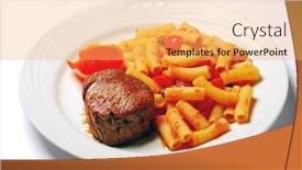  Presentation with tenderloin - Slide deck enhanced with filet mignon tenderloin with penne with tomato sauce background and a yellow colored foreground