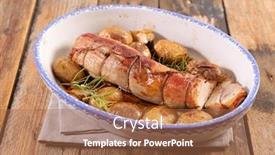  Presentation with potato - PPT layouts enhanced with filet-mignon-with-roasted-potato background and a coral colored foreground