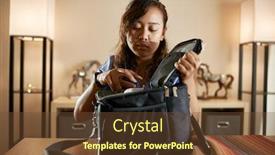  Presentation with lunch - Slide deck enhanced with filipina-nurse-at-home-packing background and a tawny brown colored foreground