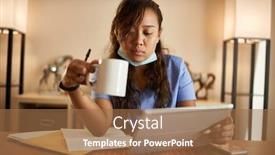  Presentation with nurse - Amazing PPT theme having filipina-nurse-working-from-home backdrop and a coral colored foreground