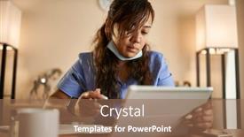  Presentation with paperwork - Colorful slide set enhanced with filipina-nurse-working-from-home backdrop and a coral colored foreground