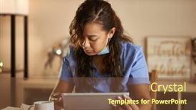  Presentation with paperwork - Colorful presentation enhanced with filipina-nurse-working-from-home backdrop and a tawny brown colored foreground
