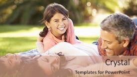 Presentation with grass - Beautiful presentation design featuring filipino - family lying on grass backdrop and a coral colored foreground