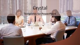  Presentation with business group meeting - Cool new PPT theme with filipino - group of business professionals meeting backdrop and a coral colored foreground