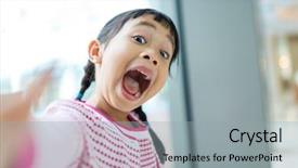  Presentation with selfie - Amazing PPT theme having filipino - thrilled asian girl taking selfie backdrop and a light gray colored foreground