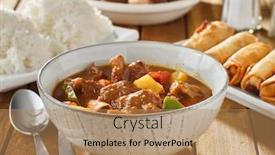  Presentation with filipino - Presentation theme consisting of filipino-beef-kaldereta-in-bowl background and a coral colored foreground