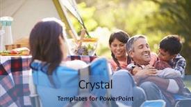  Presentation with camping - Audience pleasing presentation theme consisting of filipino food - family enjoying camping holiday backdrop and a teal colored foreground