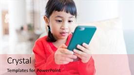  Presentation with little asian girl receiving vaccination - Audience pleasing theme consisting of filipino games - asian little girl playing cellphone backdrop and a red colored foreground