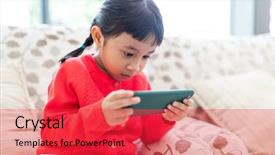  Presentation with mobile use - Theme having filipino games - asian little girl use background and a red colored foreground