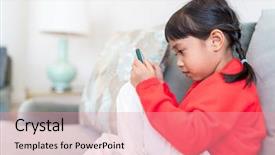  Presentation with mobile games - Amazing PPT theme having filipino games - asian little girl watching backdrop and a coral colored foreground