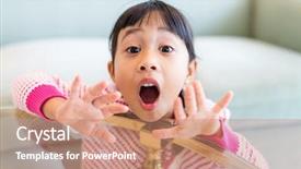  Presentation with girl mento - Slide deck with filipino games - excited little girl background and a coral colored foreground