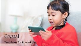  Presentation with mobile home - Amazing slide deck having filipino games - girl play on mobile phone backdrop and a red colored foreground