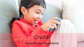  Presentation with mobile games - Presentation theme enhanced with filipino games - little girl concentrate on using background and a red colored foreground